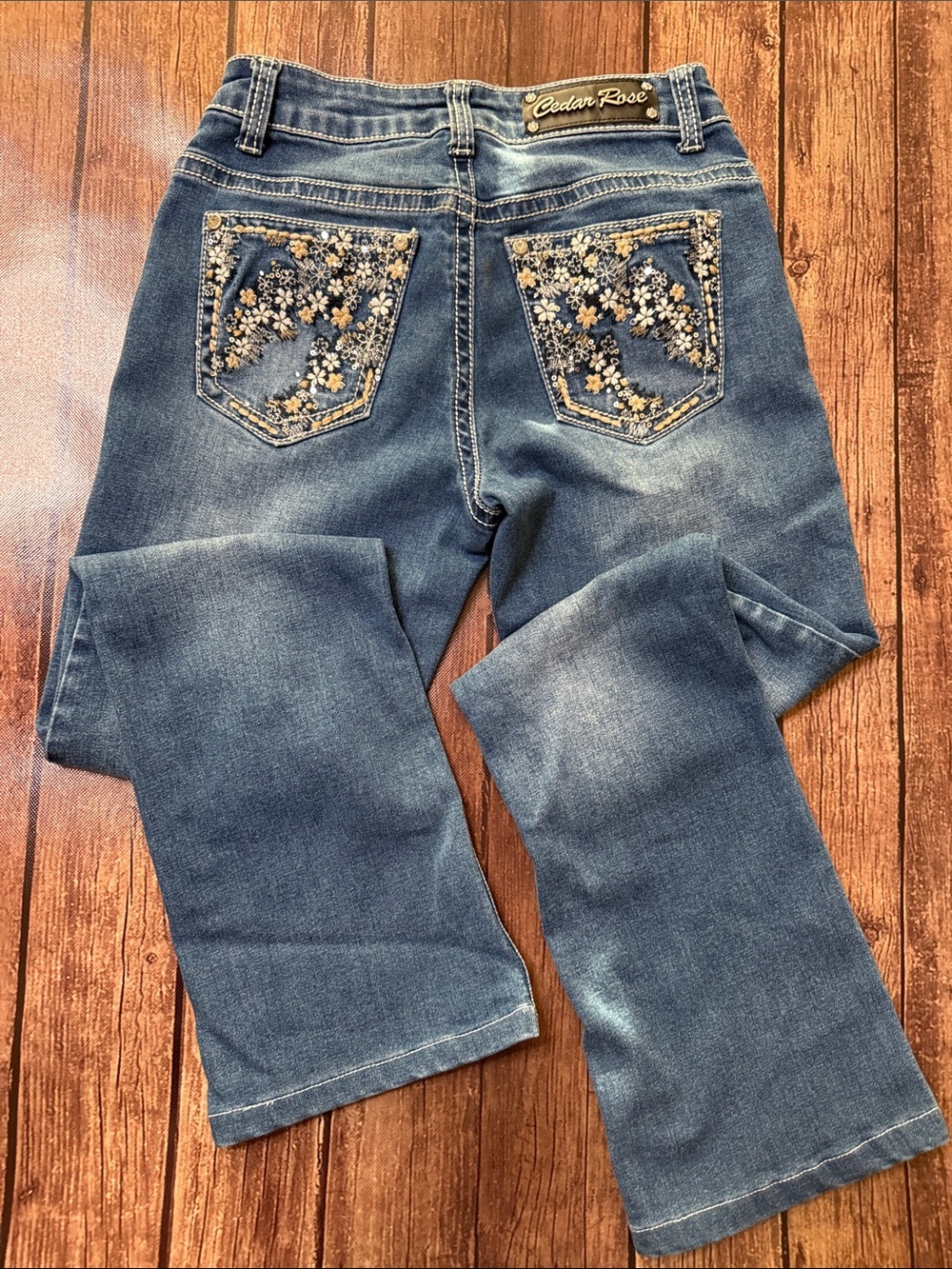 CEDAR ROSE SZ 16 Teens Embroidered Pocket Blue Jeans